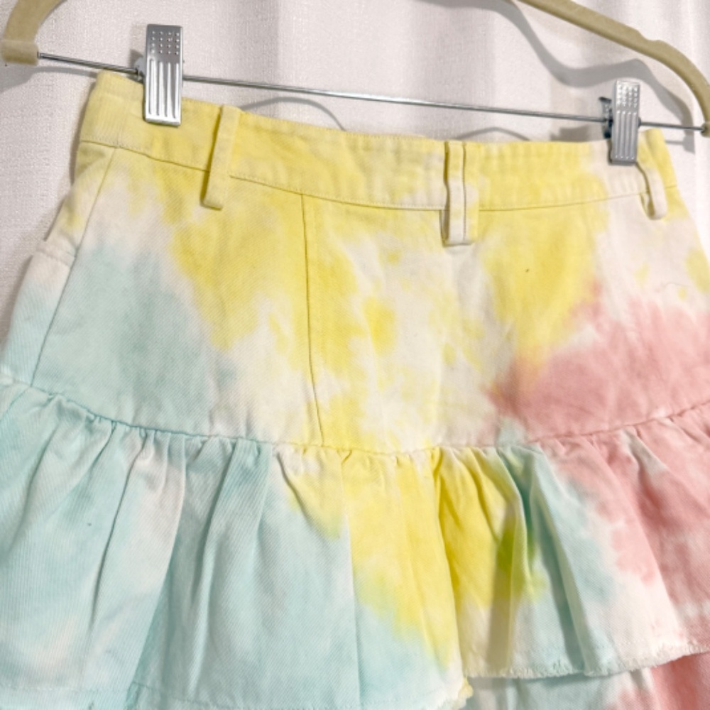 LoveShackFancy Landen Rainbow Radial Tie Dye Tiered Cotton Mini Skirt Size 2 - Picture 6 of 11